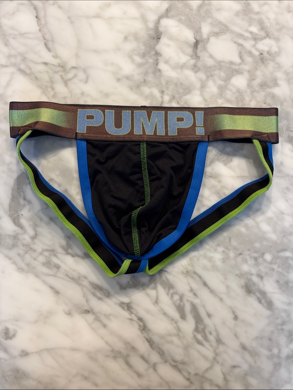 PUMP! Men’s Black Jockbrief with Blue & Lime Trim
